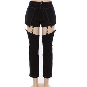 Hook contrast stitching high waisted pants